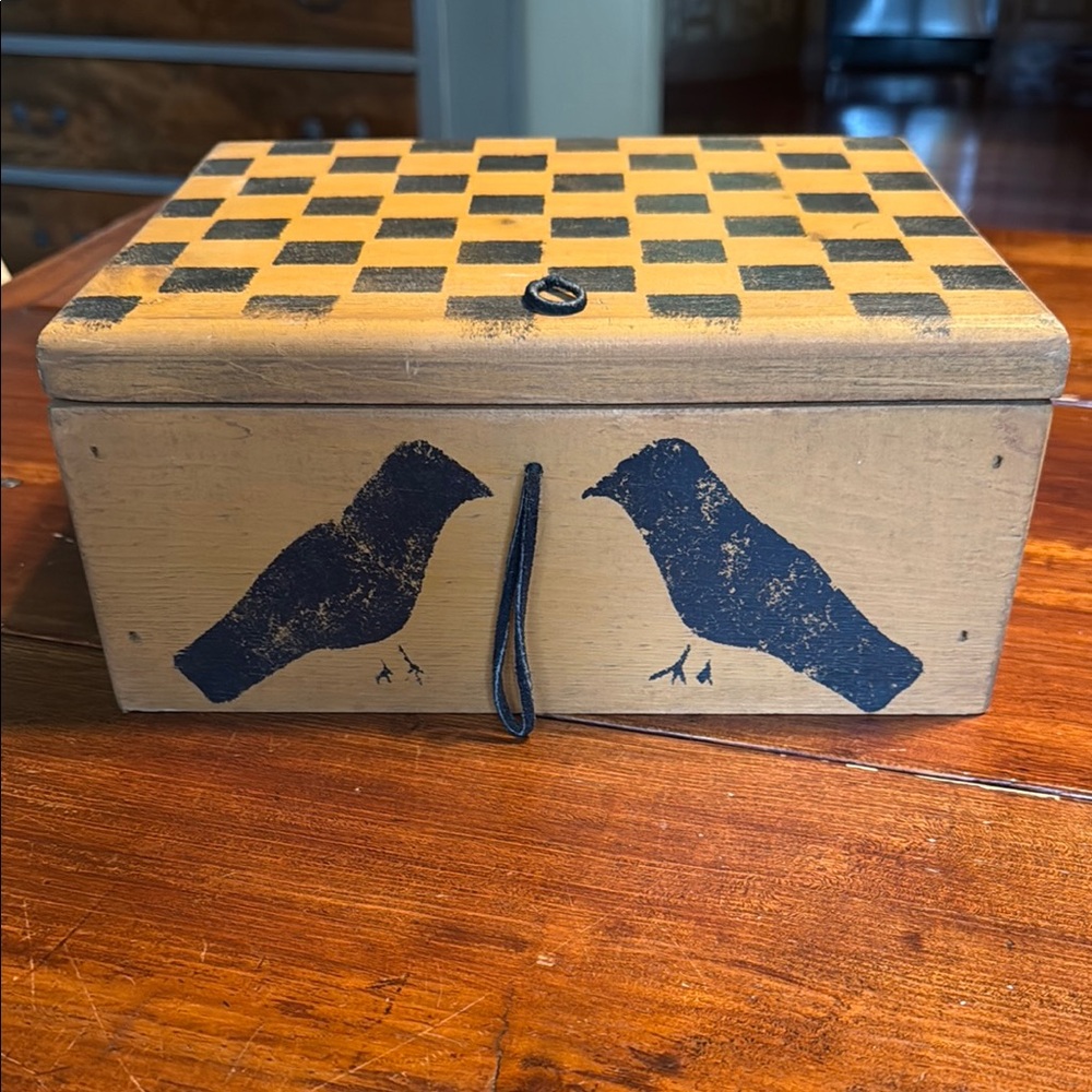 Wooden Box with Black Bird Design